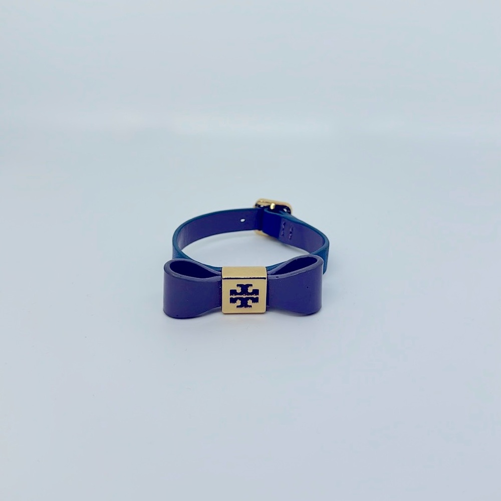 Tory Burch Purple Bow Bracelet with Gold Logo Accent